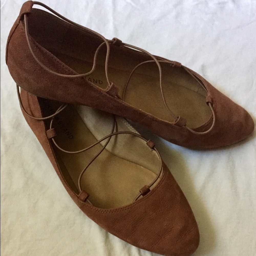 Lucky Brand Lace Up Ballet Flats in Cognac Suede